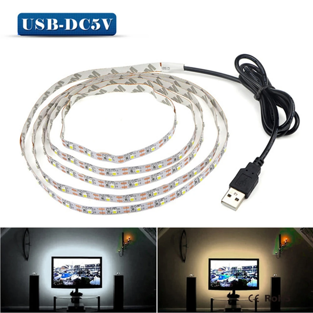 DC 5V USB LED Strips 2835 White Warm White Tira LED Strip Light TV Background Lighting Tape Home Decor Lamp 0.5- 5m