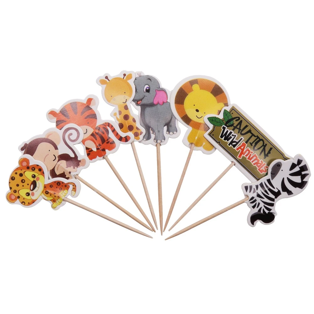 24pcs Animal Cake Toppers Jungle Safari Party Cupcake Decoration Pastel Cloth Diapers Party Gifts for Kids Birthday Decoration