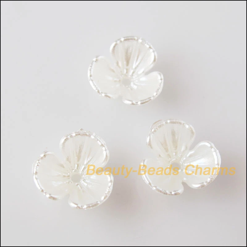 200Pcs White Plastic Acrylic Flower Star Spacer End Beads Caps Charms 10.5mm