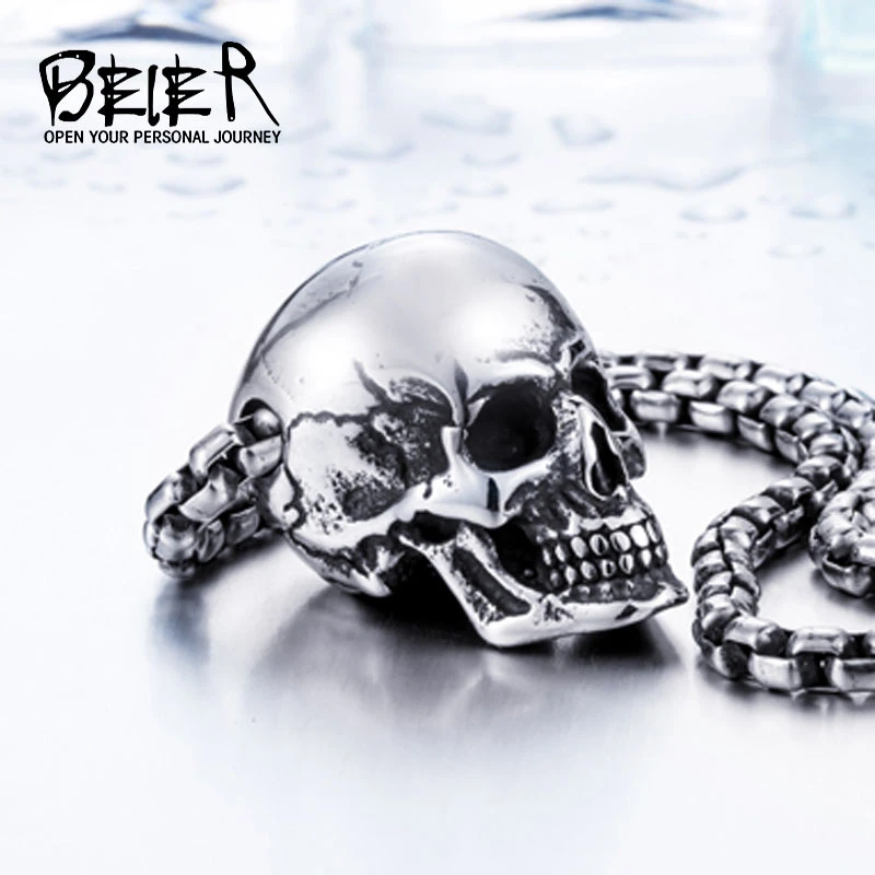 Beier new store 316L Stainless Steel pendant necklace new arrival super punk skull biker pendant  Fashion Jewelry  LLBP8-216PD