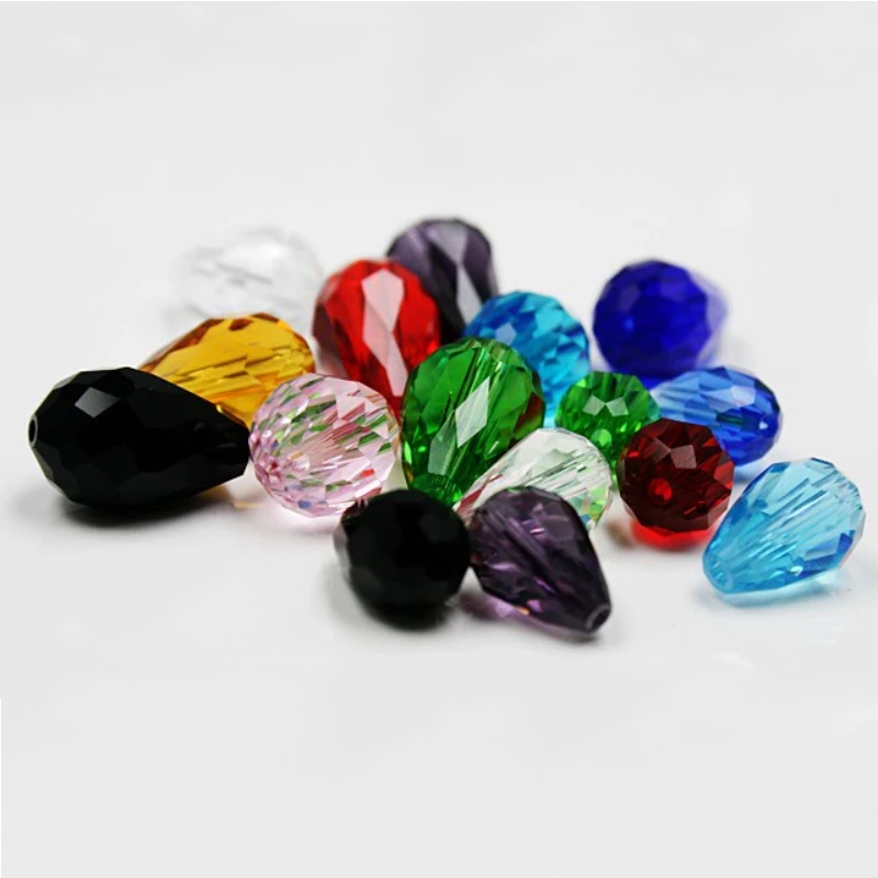 10pcs Multi-Color Top Quality Crystal Tear Drop Shape Beads Crystal Glass Beads Loose Spacer Round Beads For Jewelry Making
