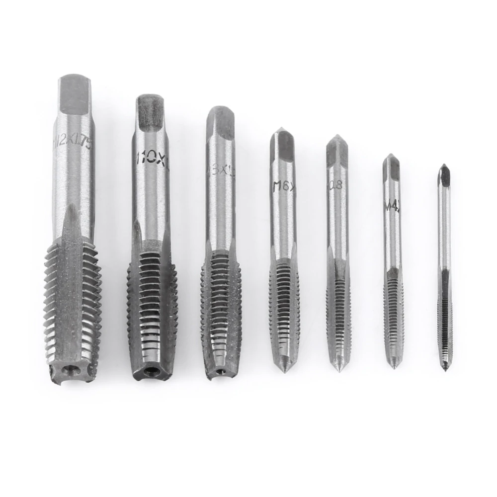 7Pcs/Lot Steel Metric Thread Tap Tapping Tool Spiral Point Straight Fluted Screw Taps Tool Hand Tap Drill Set M3-M12 Hot Sale