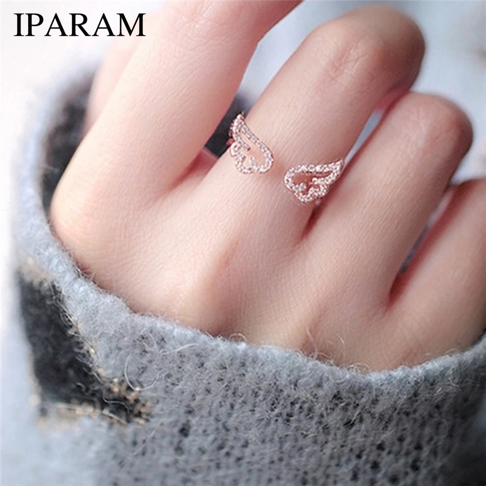 IPARAM Adjustable Angel Wings Ring Micro Pave Zircon Gold-Color Rings For Women Fashion rings Jewelry bague femme Female Gifts