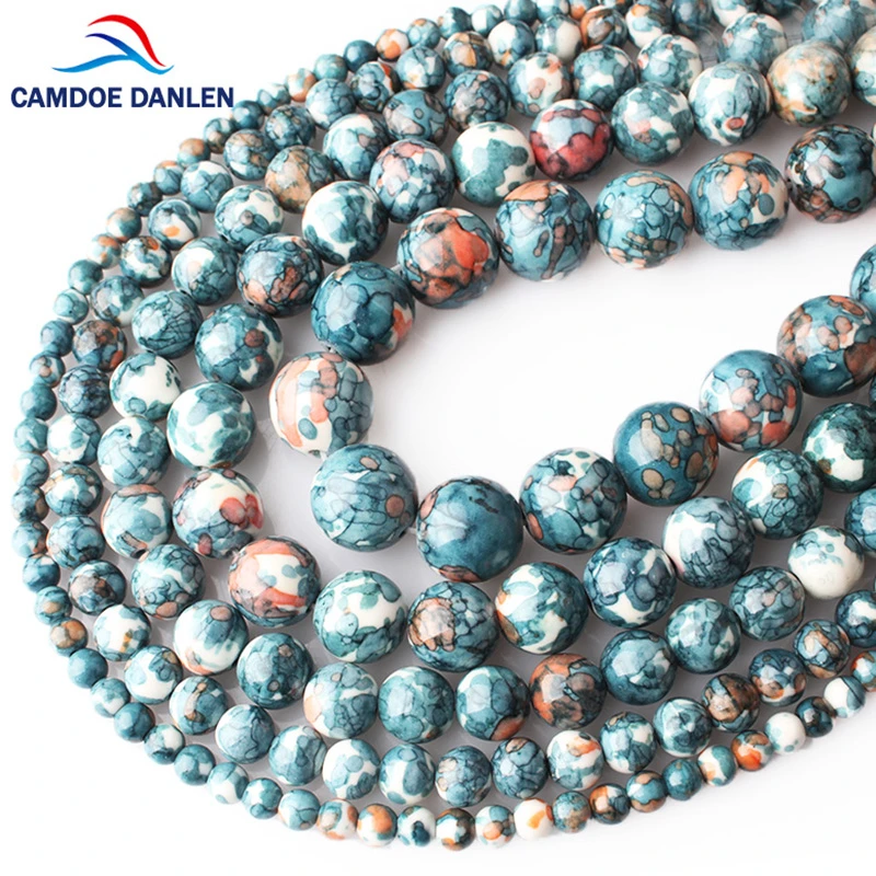 CAMDOE DANLEN Natural Dark Blue Rainbow Stones Round Spacer Loose Beads Fit Diy Necklace Bracelet Charms Handmade Jewelry Making