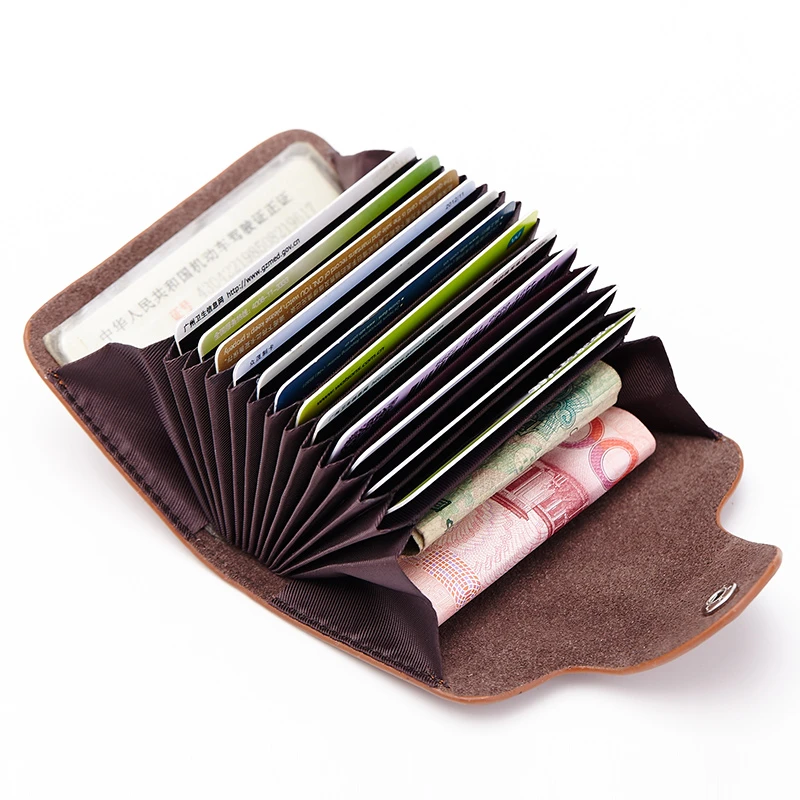 Cow Split Leather Men & Women Credit Card Holder Solid Hasp Accordion Business Card Bag Unisex ID Card Wallet