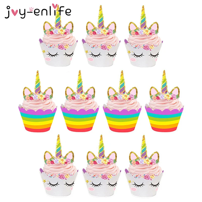 Unicorn Party 24pcs Unicorn Cake Cupcake Wrappers Cake Toppers Baby Shower Kids Unicornio Birthday Party Decorative Supplies