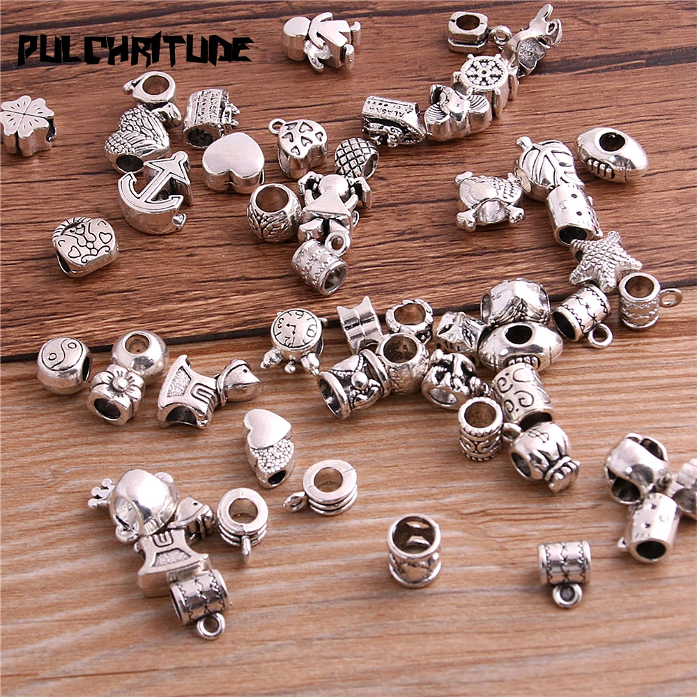 10 Pcs/lot Big Hole Beads Fit Antique Metal Zinc Alloy Mixed DIY Beads Charm for Bracelets