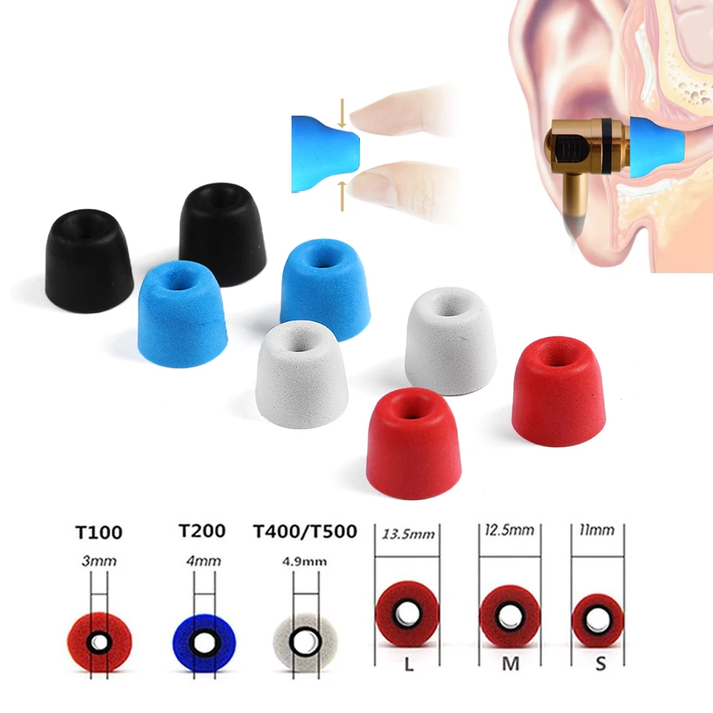 1Pair Soft Memory Foam Earbuds Earmuffs T100/T200/T300/T400 S/M/L Sizes Noise Isolation Eartips for In-Ear Earphone Accessories