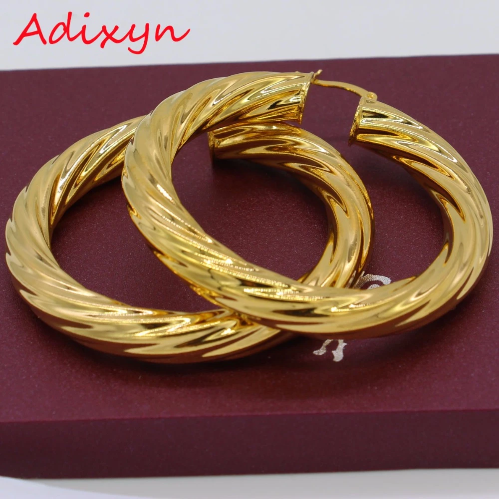 Adixyn 5.3CM African Big Hoop Earrings for Women Gold Color & Brass Twisted Earring Arab/Ethiopian N01095