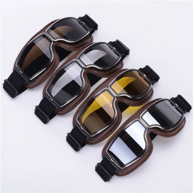 2018 Newest -Style Leather Goggles Vintage Motorcycle Goggles Vintage Motorcycle Goggles Retro Jet Helmet Glasses