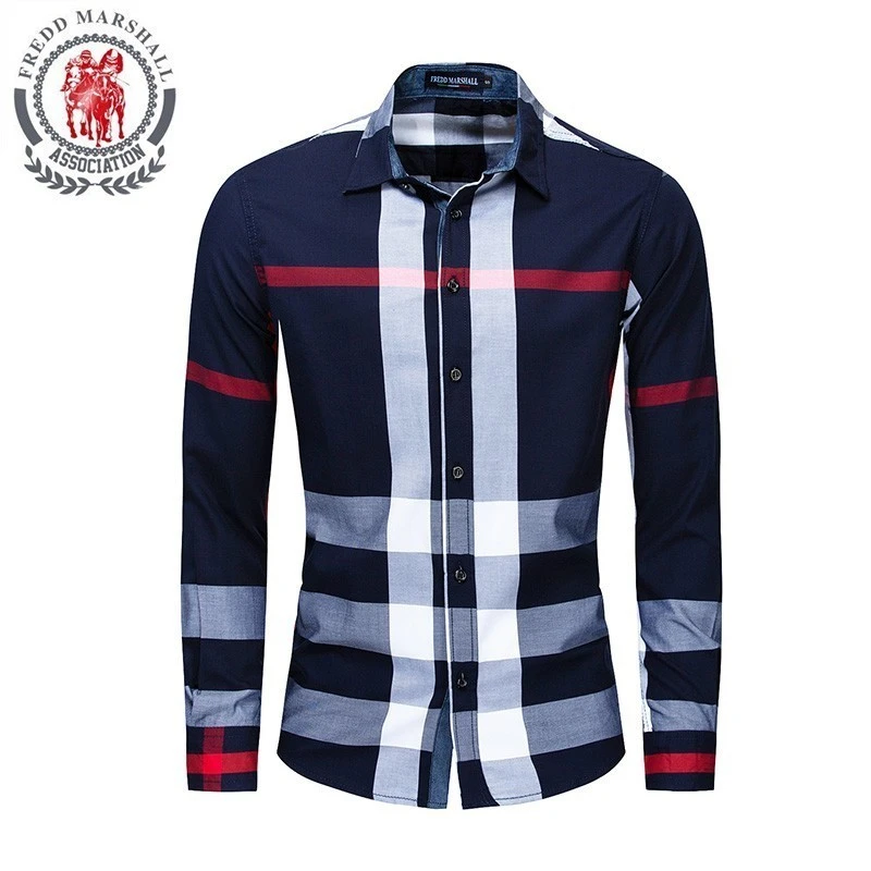 Casual Vertical Plaid Shirts Mens Chemise Homme Men's Shirt 2021 Long Sleeve Casual Slim Fit Shirts 100% Cotton Shirts 199