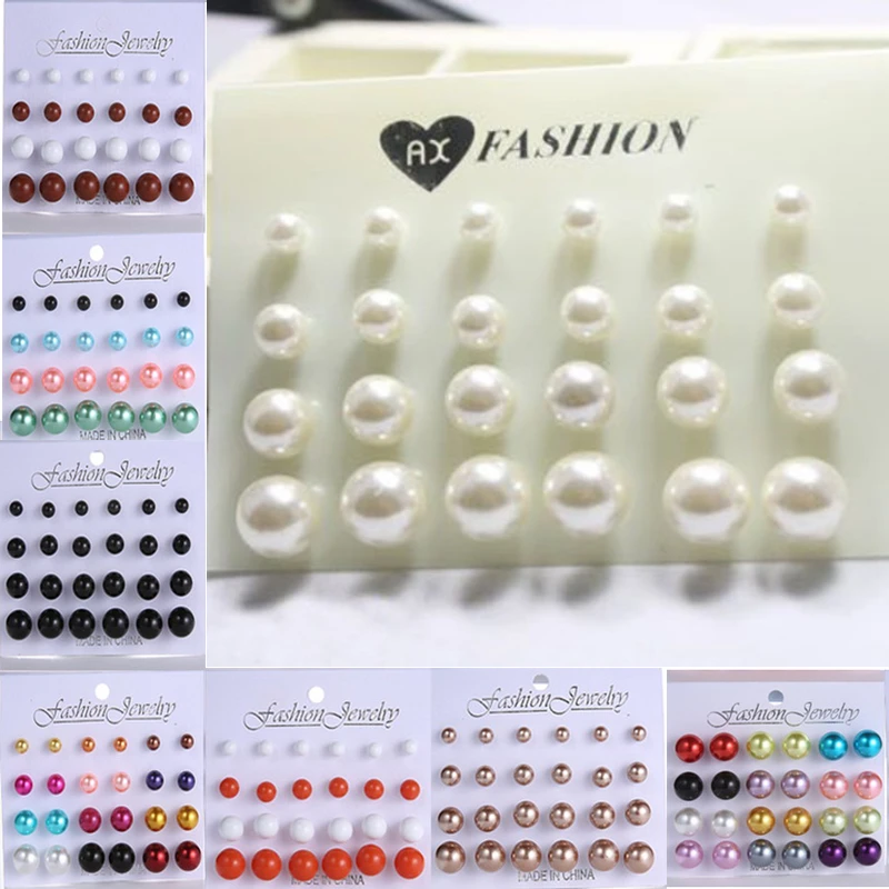 12 pairs/set White Simulated Pearl Earrings Set For Women Jewelry Accessories Piercing Ball Stud Earrings kit Bijouteria brincos