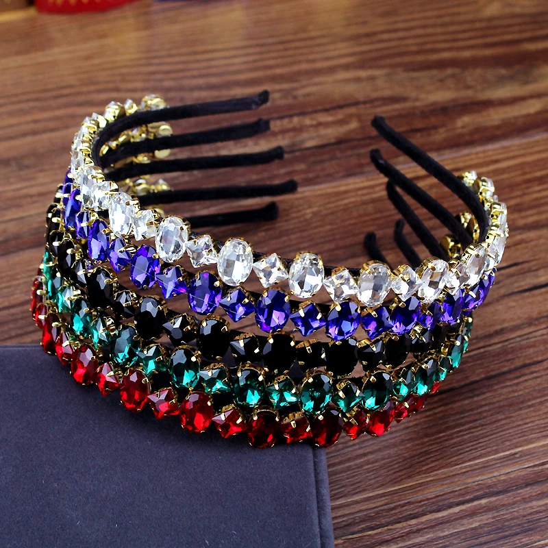 Gorgeous Bing Party Hair Jewelry Red Green Black Blue Crystal Stone Hairbands Rhinestone Diamante Headband For Charming Women