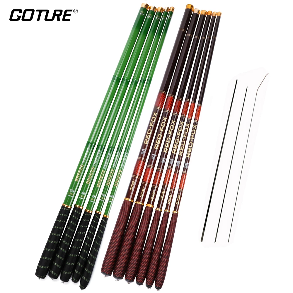 Goture BREEZE/RED-FOX Stream Telescopic Fishing Rod Carbon Fiber Tenkara Fishing Pole Carp Rod 3.6M 4.5M 5.4M 6.3M 7.2M