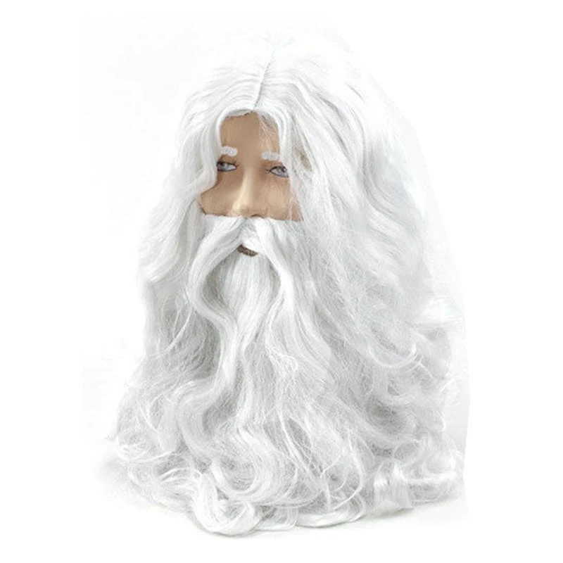 Silk Deluxe White Santa Fancy Dress Costume Wizard Wig and Beard Set 40cm Christmas Halloween New Year Decoration