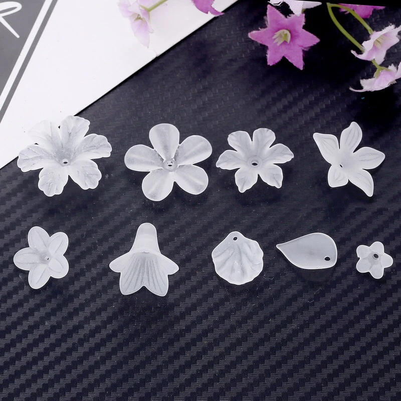 White Acrylic Leaf Petals Flower Frosted Acrylic Spacers Beads For Hair Wedding Earrings DIY Makeing Accessories