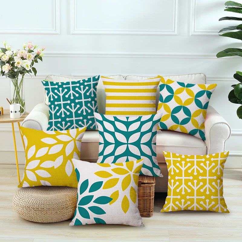 Nordic Yellow Green Geometric Printed Cushion Cover Home Decor Pillow Case Cojines Decorativos Para Sofa Pillow Cover Almofada