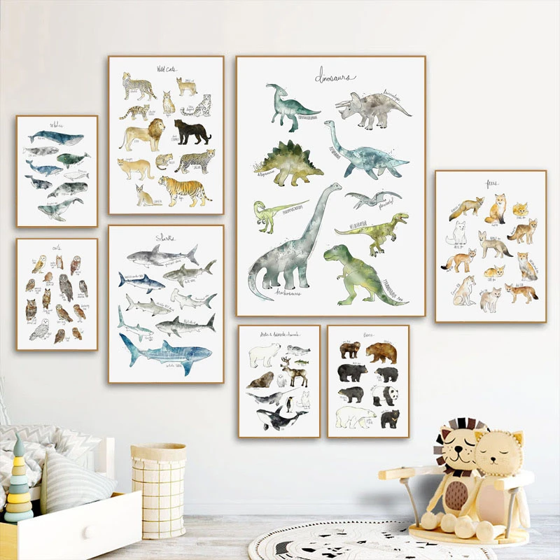 Wall Art Canvas Painting Dinosaur Lion Fox Deer Animal Art Prints Nordic Posters And Prints Wall Pictures Baby Kids Room Decor