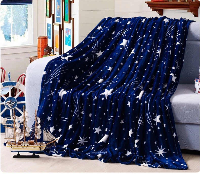 55Bright stars bedspread blanke  High Density Super Soft Flannel Blanket to on for the sofa/Bed/Car Portable Plaids