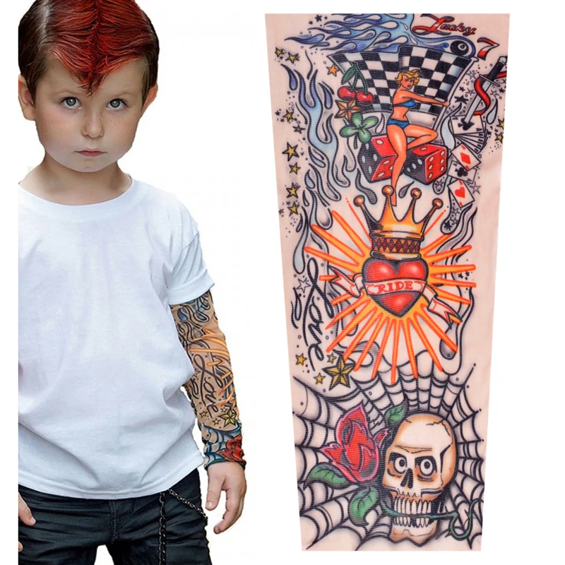 Tattoo Sleeves Kids Summer Arm Sun Protection Sleeve Boys Girls Hip Hop Sport Sleeves Arms