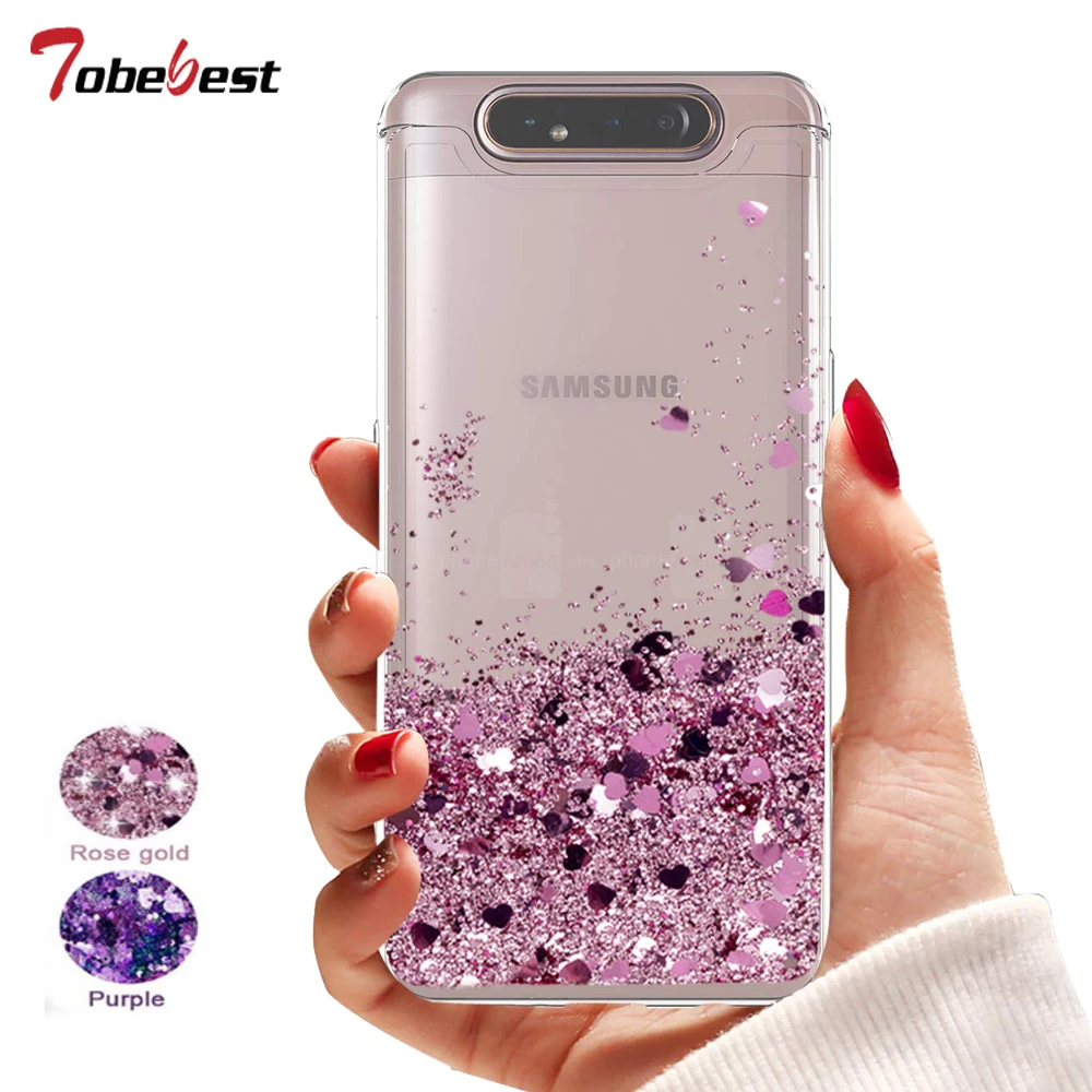 Glitter Liquid Case For Samsung Galaxy A80 Silicone Coque For Samsung A80 A90 Dynamic Qicksand Star Love Cover For Galaxy A80