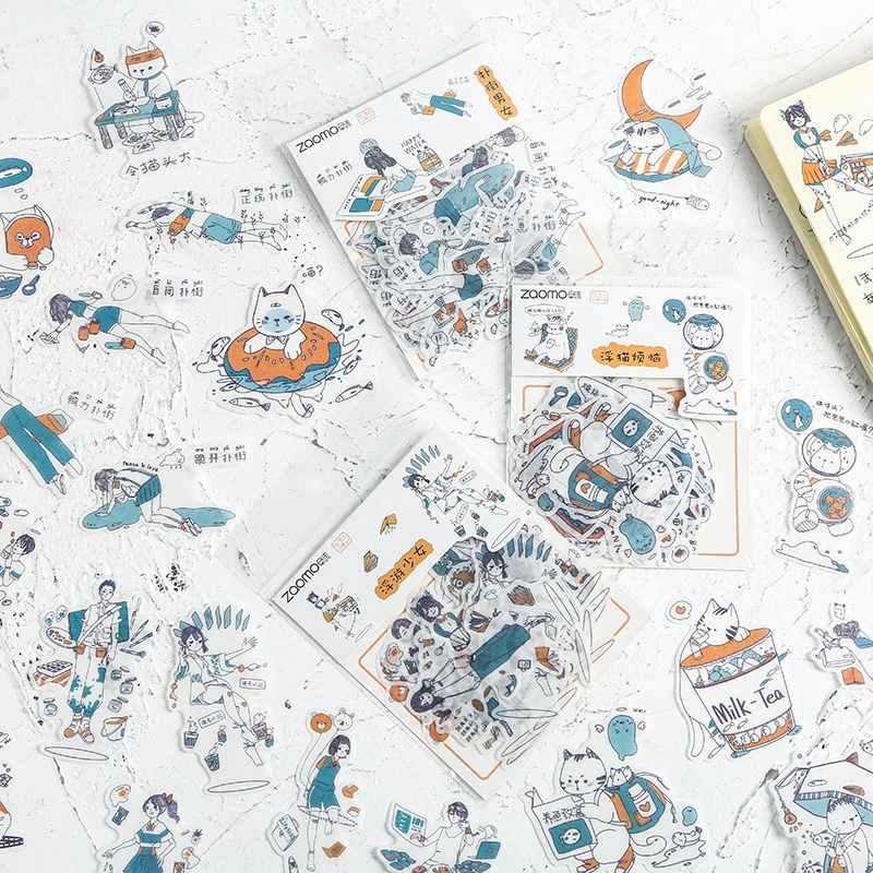 Floating girl series  Decorative Stickers Scrapbooking Stick Label Diary Stationery Album cute cat Stickers