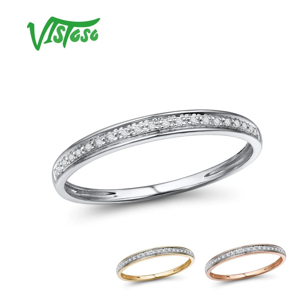 VISTOSO Genuine 14K White/Yellow/Rose Gold Rings For Lady Shiny Diamond Engagement Anniversary Simple Style Eternal Fine Jewelry