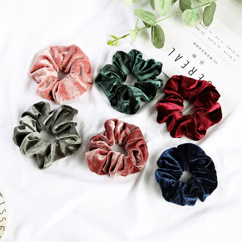 Woman Velvet Scrunchies Solid Hair Ring Ties For Girls Ponytail Holders Rubber Band Elastic Hairband Hair Accessories Headwear