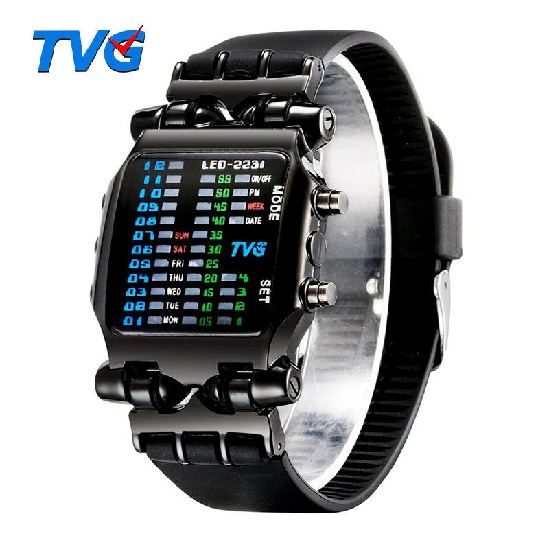 Luxury Brand TVG Watches Men Fashion Rubber Strap LED Digital Watch Men Waterproof Sports Military Watches Relogios Masculino