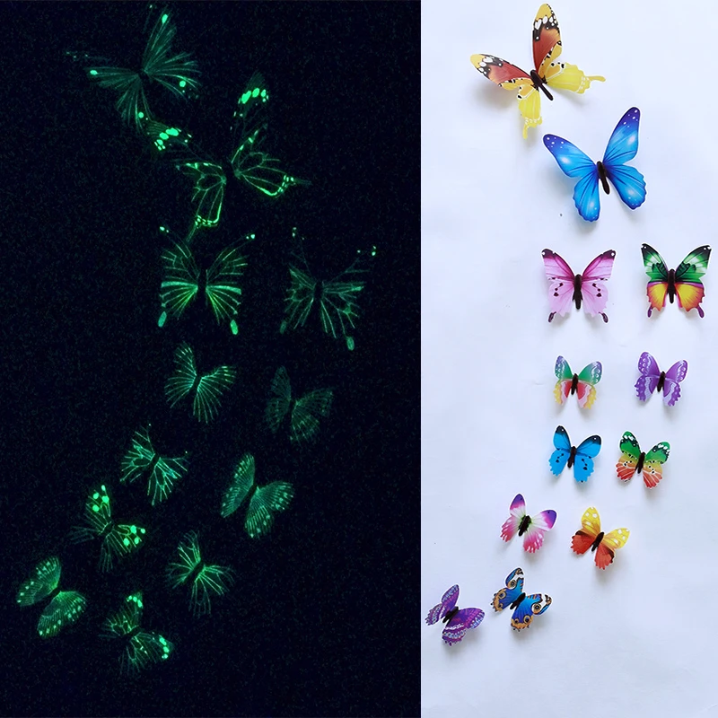 12Pcs/set Luminous butterfly Wall Sticker living room Butterflies for wedding Party decoration Home 3D Fridge stickers wallpaper