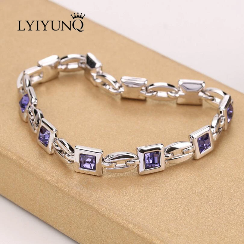 LYIYUNQ Geometric Bracelets & Bangles For Women Fashion Romantic Square Crystal Charm Bracelet Trendy Rhinestone Wedding Jewelry