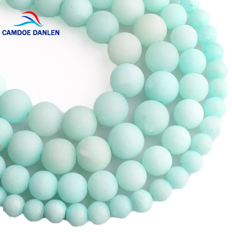 CAMDOE DANLEN Natural Stone Blue Amazonite Frosted Beads Matte Round Loose Beads 6 8 10 12MM For Jewelry Making Fit DIY Bracelet