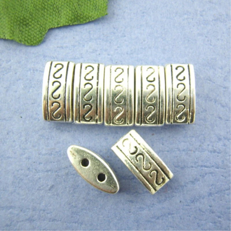50 PCs Doreen Box Vintage Ornate 2 Holes Spacer Beads Alloy Silver Color DIY Jewelry Making Accessories 10mm*5mm, Hole: 1.1mm