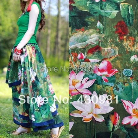 100*140cm linen cotton material for dress green lotus curtain tissu tecido ethnic fabric