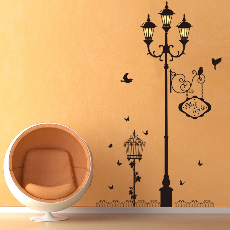 Ancient lamp bird Wall Stickers Vinyl Living room Bedroom Sofa Background decoration Mural Art Decals home decor Wallpaper