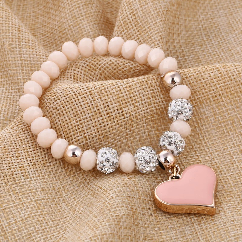 ZOSHI Romantic Vintage Bracelets For Women Heart Pendant Bracelets with bling crystal Beads Fit Pan Bracelets Jewelry