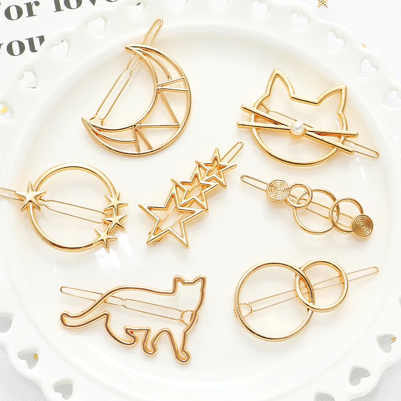 Cat Hair Pin Fashion  Korea Hollow Metal Geometric Irregular Accessories Gold Color Hair Clip Barrette For Women Girl Hairpin