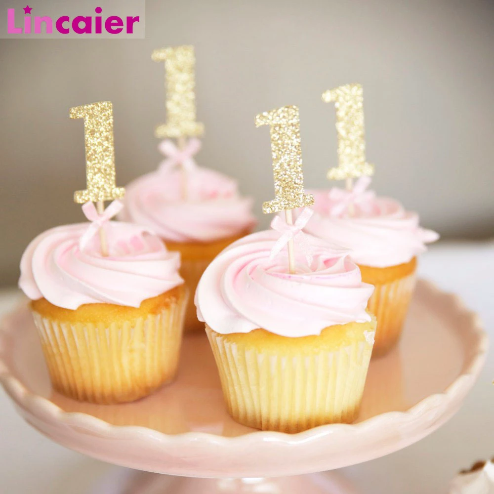 10Pcs Glitter Paper 1 Cupcake Toppers 1st Birthday Party Decorations First Baby Boy Girl My One Year Supplies