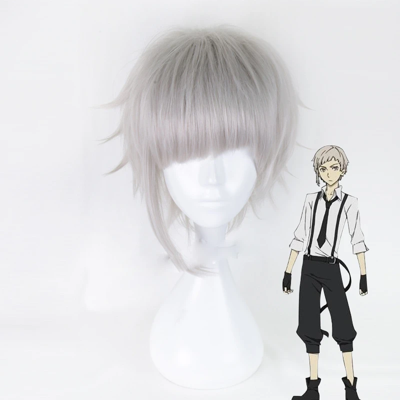 Bungo Stray Dogs Nakajima Atsushi Short Silver Gray Heat Resistant Cosplay Costume Wig+wig cap