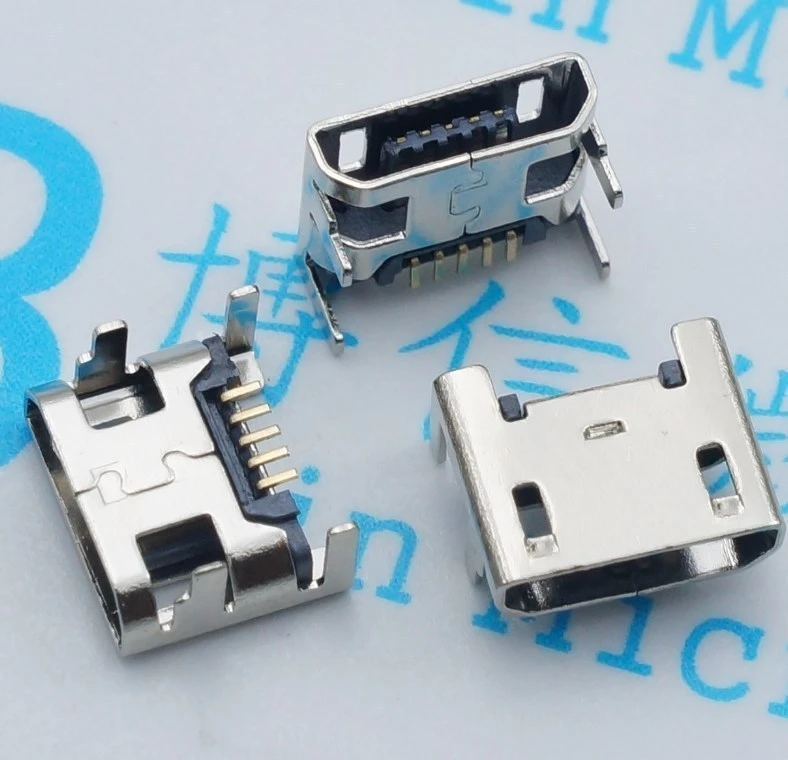 100pcs Micro USB connector 5pin seat Jack Micro usb Four legs 5P Inserting plate seat Mini usb connector Free shipping