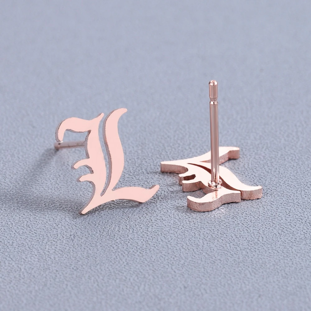 Chandler Fashion Big Brand L Letter Earrings Luxury Old English Letters Rose Gold Fashion Stainless Steel Hypoallergenic Earring