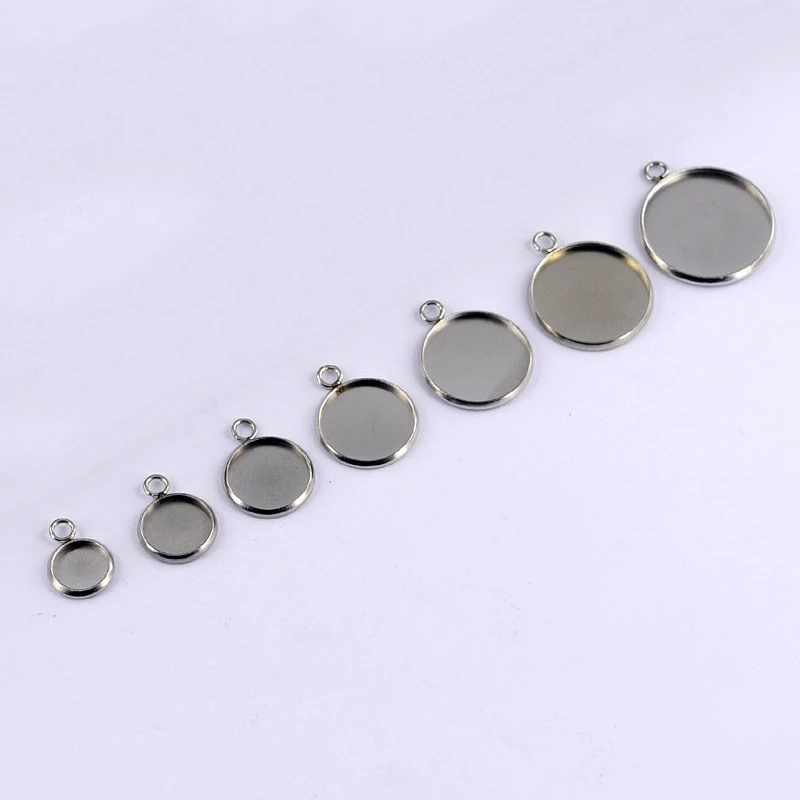 6/8/10/12/14/16/18/20/25/30mm Round Stainless Steel Pendant Blank Cabochon Base Setting Bezel DIY Jewelry Making Component