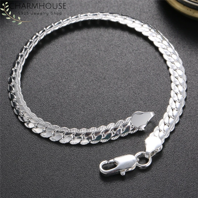 Pure 925 Silver Bracelets for Men Women 5mm Snake Chain Bracelet & Bangles Wristband Pulseira Fashion Jewelry Wholesale Bijoux