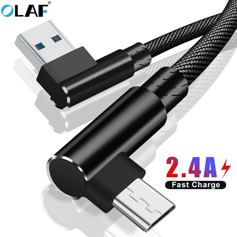 Micro USB Cable 90 Degree elbow Nylon Braided 1m 2m 3m Fast Charging Charger Data cable for Samsung s7 xiaomi redmi LG microusb