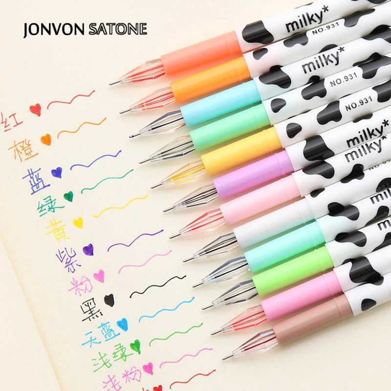 Jonvon Satone Creative Stationery Milky Cow 12 Color Diamond Pen Gel Korean Cartoon Stationery Wholesale Kawaii School Supplies