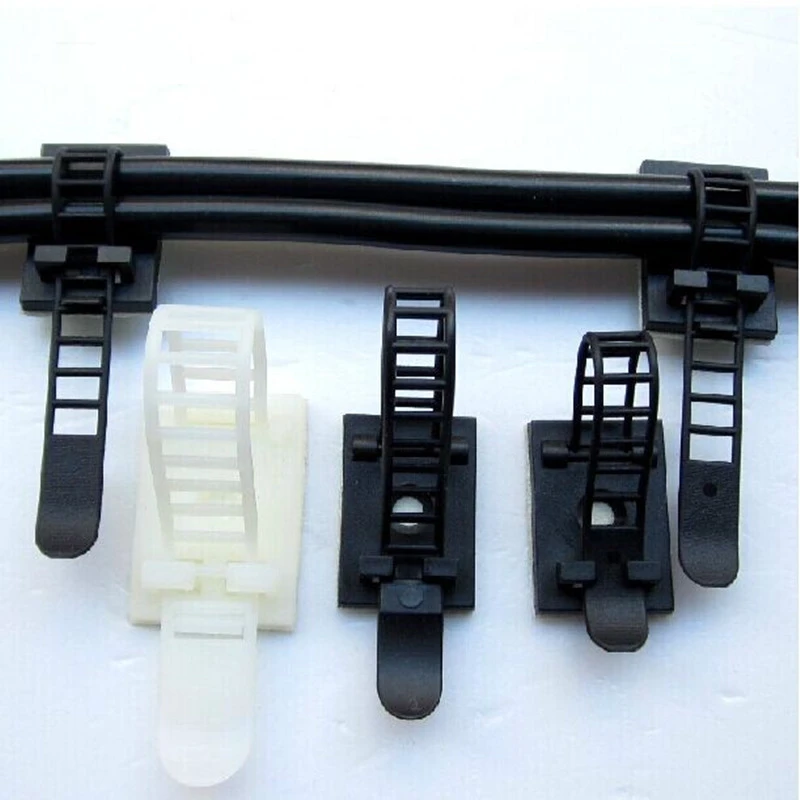 10-100PCS CL-1 White and Black 3M Adhesive Plastic Cable Clips Clamp for Wire Ties Adjustable Cable Tie Fix Holder Clips