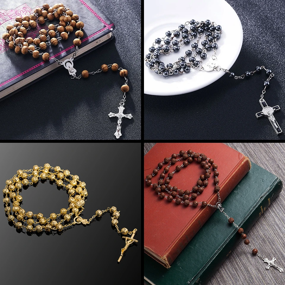 Necklace For Women Men Statement Fashion Jesus Pendant Holiday Christian Rosary Bead Red Pink Black Color Accessories Party Gift
