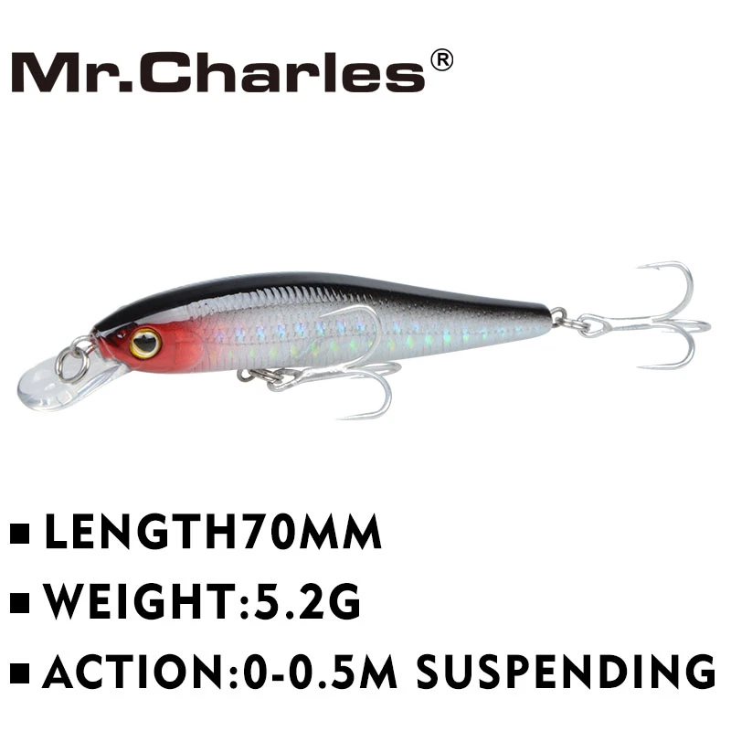 Mr.Charles CMC030 Fishing Lures 70mm/5.2g 0-0.5m Suspending Minnow Hard Aritificial Wobblers Crankbait Plastic Baits Pesca Isca