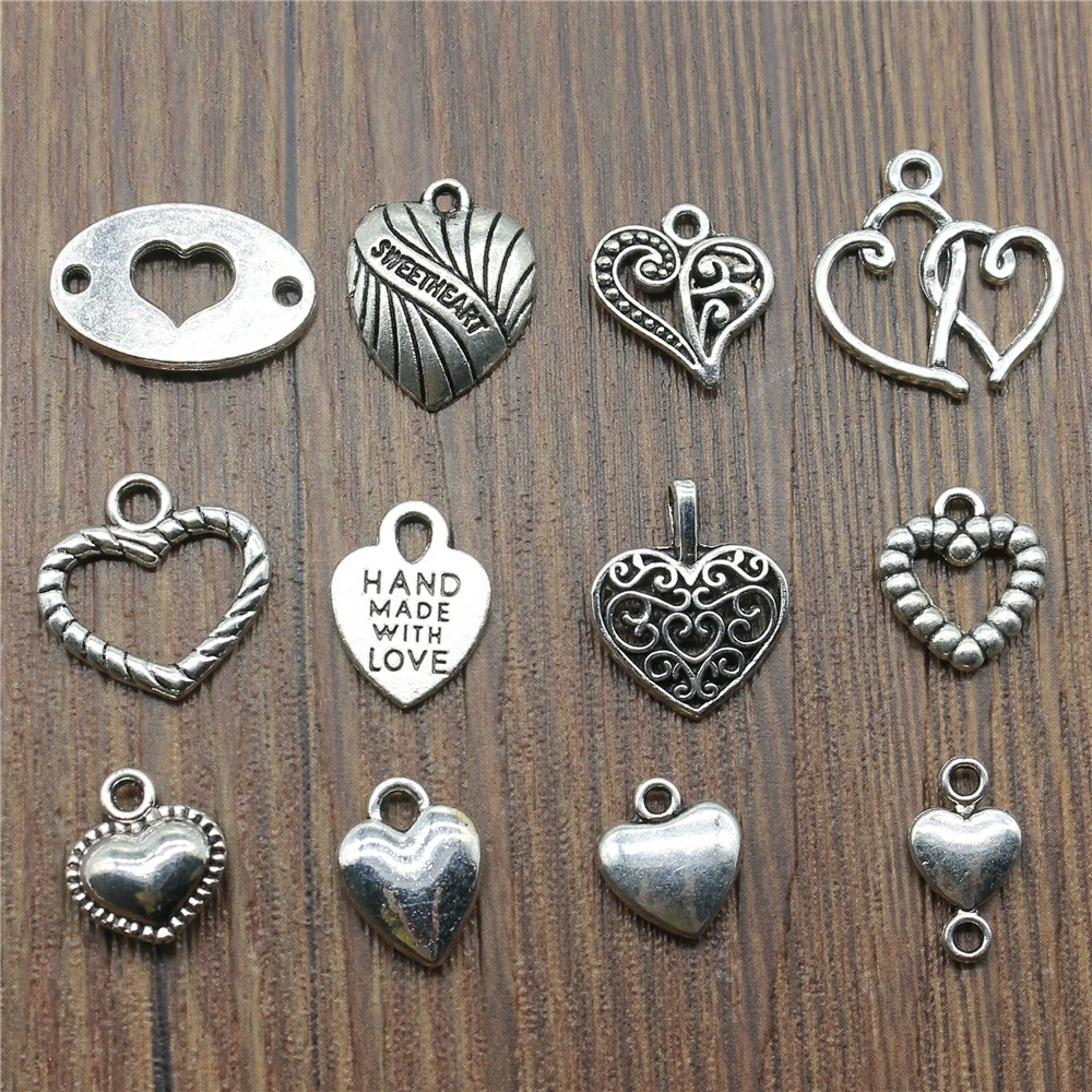 20pcs Hearts Charms Antique Silver Color Small Heart Charms Jewelry DIY Heart Charms For Bracelet Making
