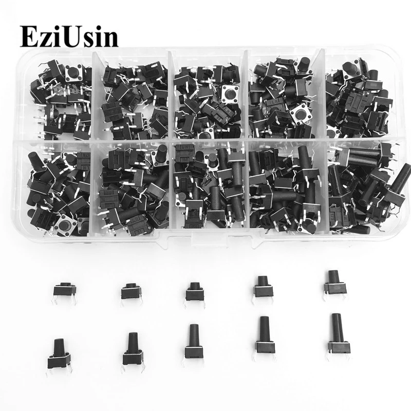 EzUsin10 models 6*6 Tact Switch Tactile Push Button Switch Kit Height: 4.3 5~13MM DIP 4P micro switch 6x6 Key switch For Arduino